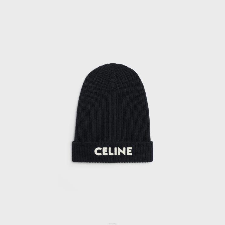 CELINE Black Beanie in Ribbed Wool R0ZNN2236