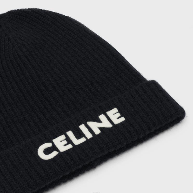 CELINE Black Beanie in Ribbed Wool R0ZNN2236