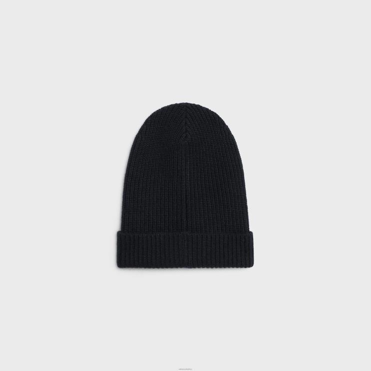 CELINE Black Beanie in Ribbed Wool R0ZNN2236