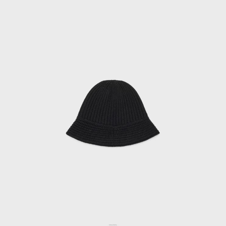 CELINE Black Cloche Bucket Hat in Seamless Cashmere R0ZNN1168