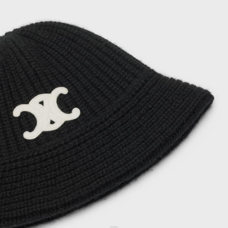 CELINE Black Cloche Bucket Hat in Seamless Cashmere R0ZNN1168