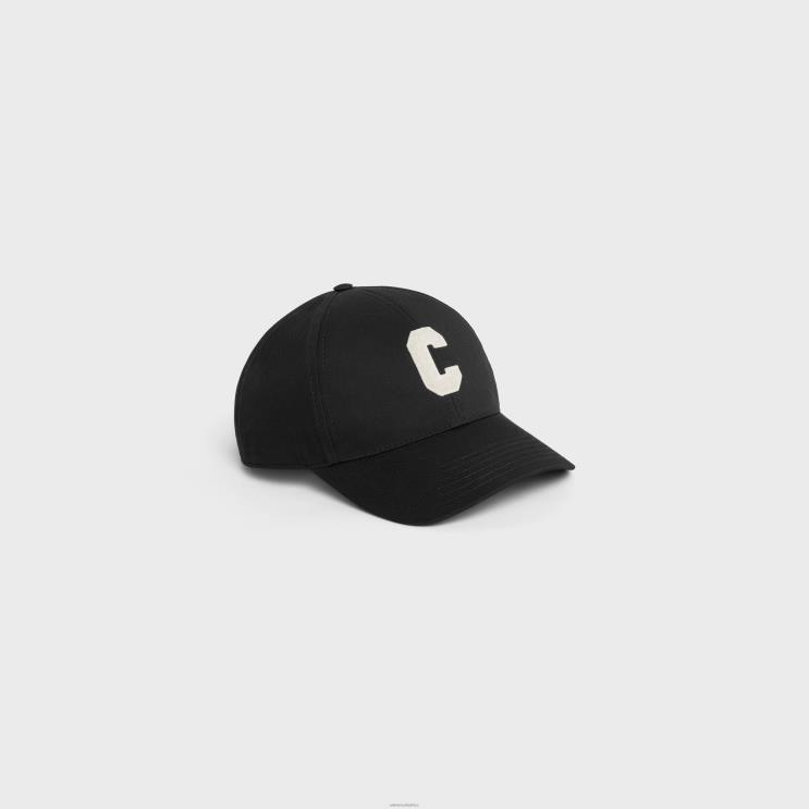 CELINE Black Initial Baseball Cap in Cotton R0ZNN2244