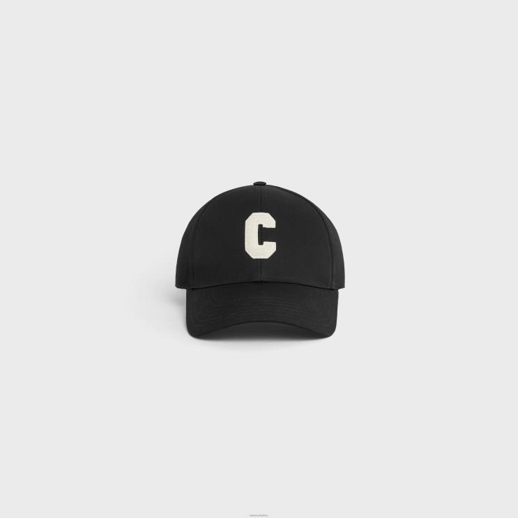 CELINE Black Initial Baseball Cap in Cotton R0ZNN2244