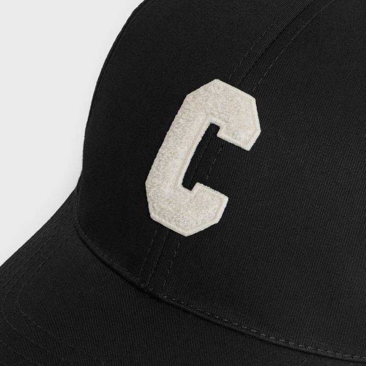 CELINE Black Initial Baseball Cap in Cotton R0ZNN2244