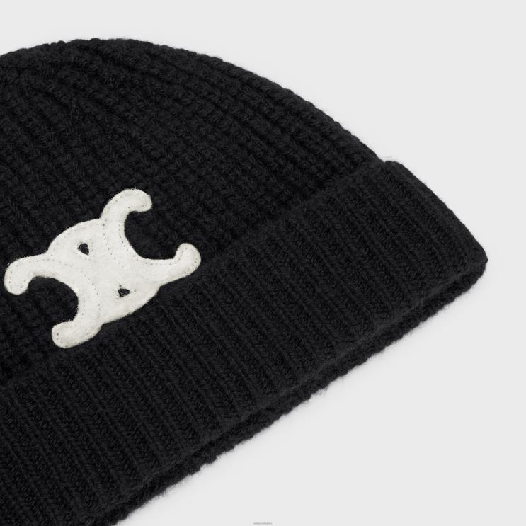 CELINE Black Triomphe Beanie in Seamless Cashmere R0ZNN1172