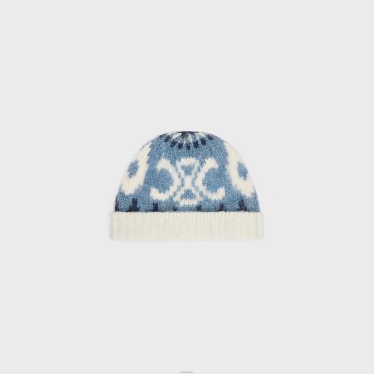 CELINE Blue Beanie in Triomphe Fair Isle Wool R0ZNN1054