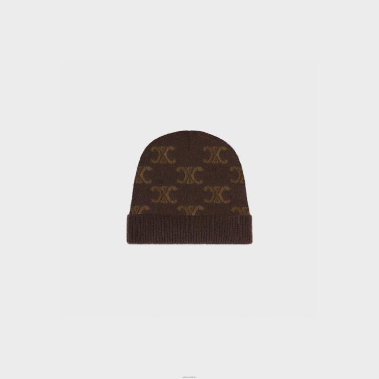 CELINE Brown Beanie in Monogram Wool, Cashmere & Silk R0ZNN1182