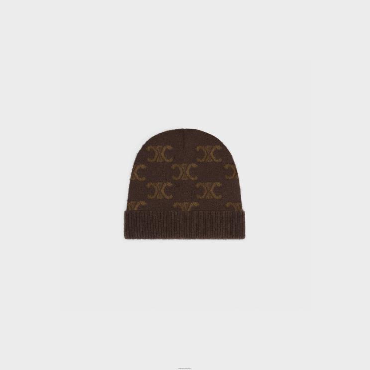 CELINE Brown Beanie in Monogram Wool, Cashmere & Silk R0ZNN1182