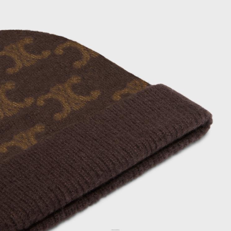 CELINE Brown Beanie in Monogram Wool, Cashmere & Silk R0ZNN1182