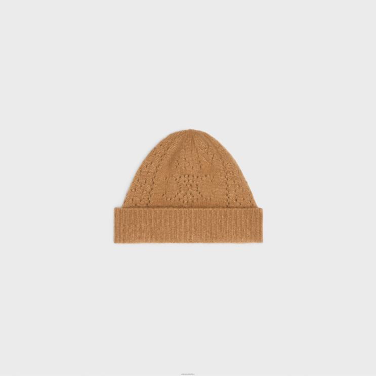 CELINE Camel Beanie in Cashmere & Silk Pointelle R0ZNN1176