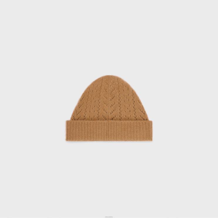 CELINE Camel Beanie in Cashmere & Silk Pointelle R0ZNN1176