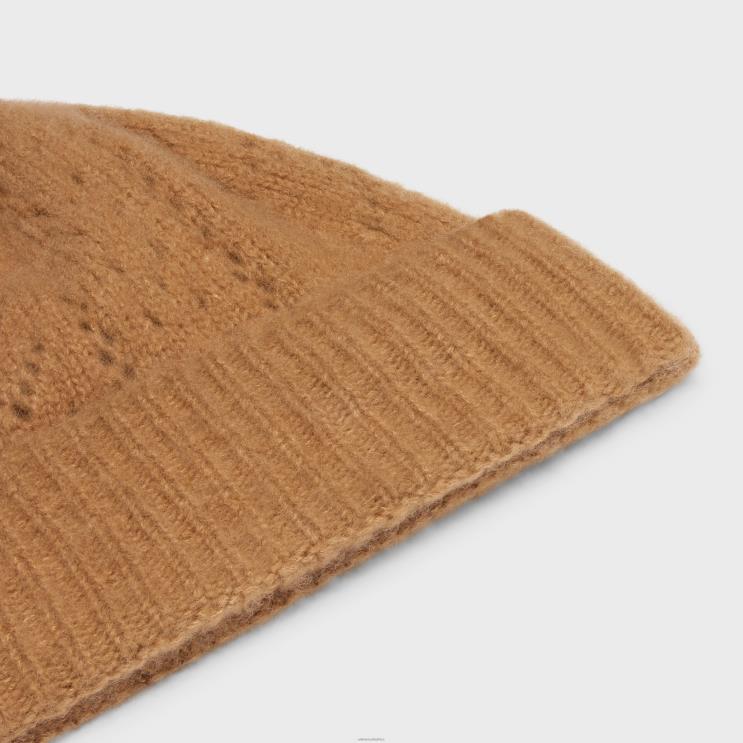 CELINE Camel Beanie in Cashmere & Silk Pointelle R0ZNN1176