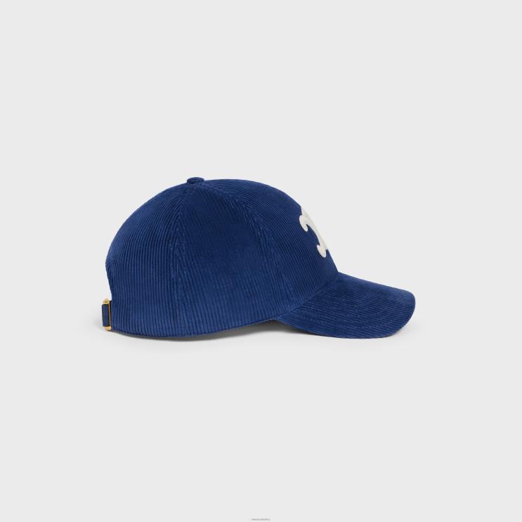 CELINE Dark Blue Triomphe Baseball Cap in Corduroy R0ZNN1048