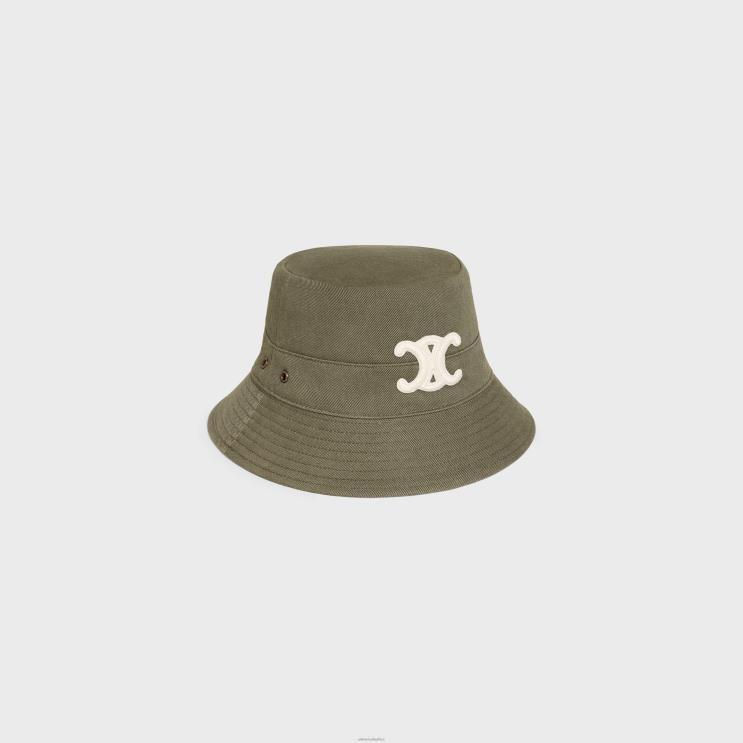 CELINE Kaki Triomphe Bucket Hat in Cotton Gabardine R0ZNN1167
