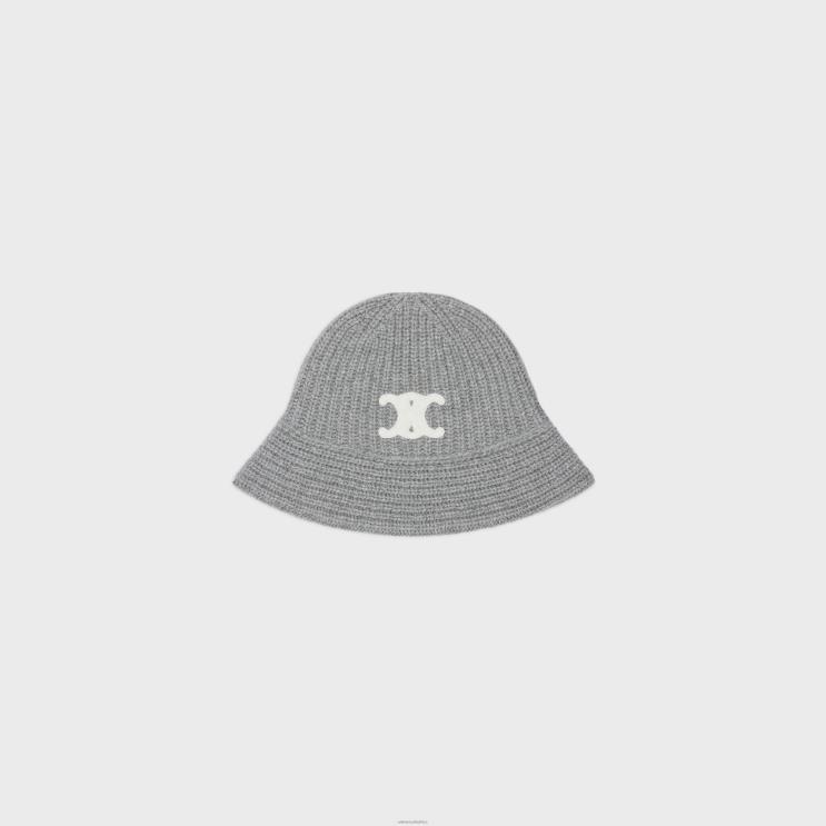 CELINE Medium Grey Triomphe Cloche Beanie in Cashmere R0ZNN1170