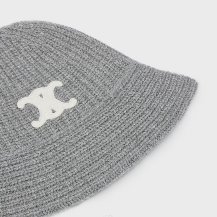 CELINE Medium Grey Triomphe Cloche Beanie in Cashmere R0ZNN1170