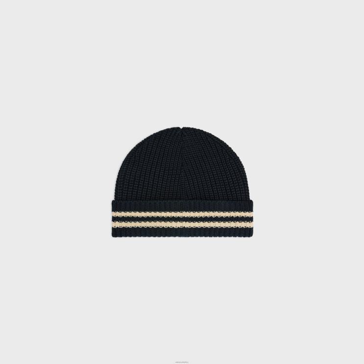 CELINE Navy/Ecru Initial Beanie in Cotton R0ZNN2174