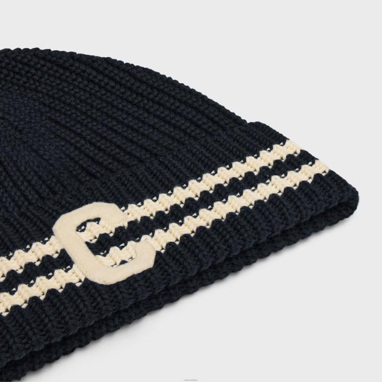CELINE Navy/Ecru Initial Beanie in Cotton R0ZNN2174
