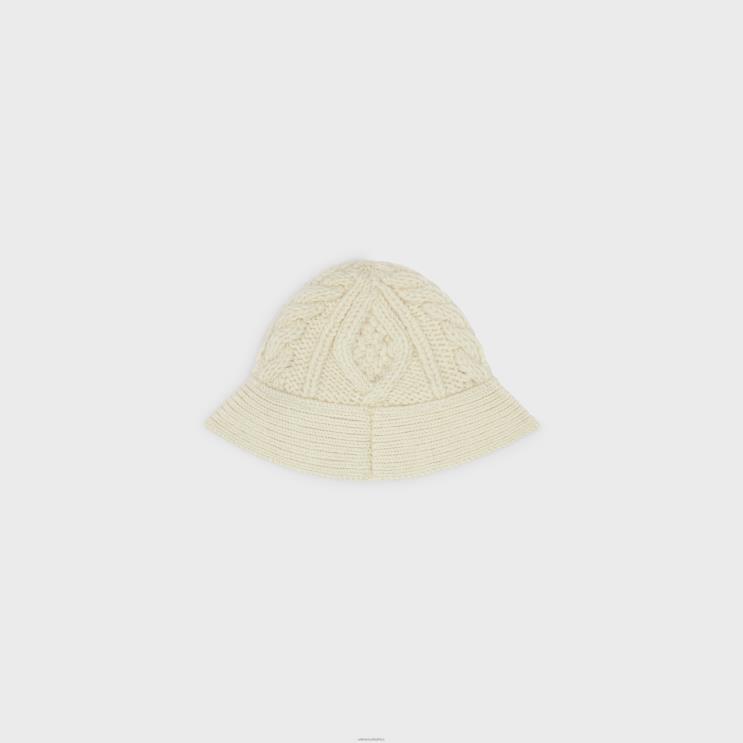 CELINE Off White Cloche Hat in Triomphe Aran Alpaca Wool R0ZNN1189