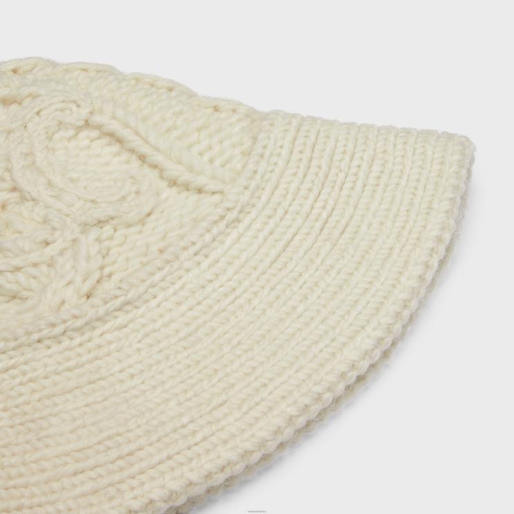 CELINE Off White Cloche Hat in Triomphe Aran Alpaca Wool R0ZNN1189