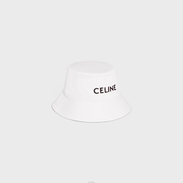 CELINE Off White Embroidered Bucket Hat in Cotton Gabardine R0ZNN2252
