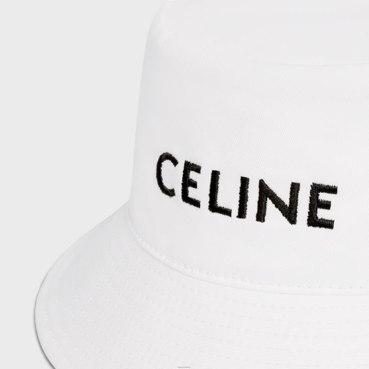 CELINE Off White Embroidered Bucket Hat in Cotton Gabardine R0ZNN2252