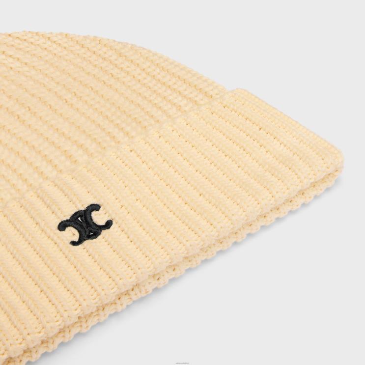 CELINE Off White Triomphe Beanie in Cotton R0ZNN2176