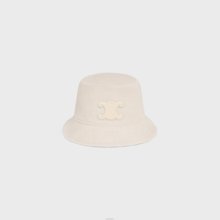 CELINE Off White Triomphe Bucket Hat in Corduroy R0ZNN1045
