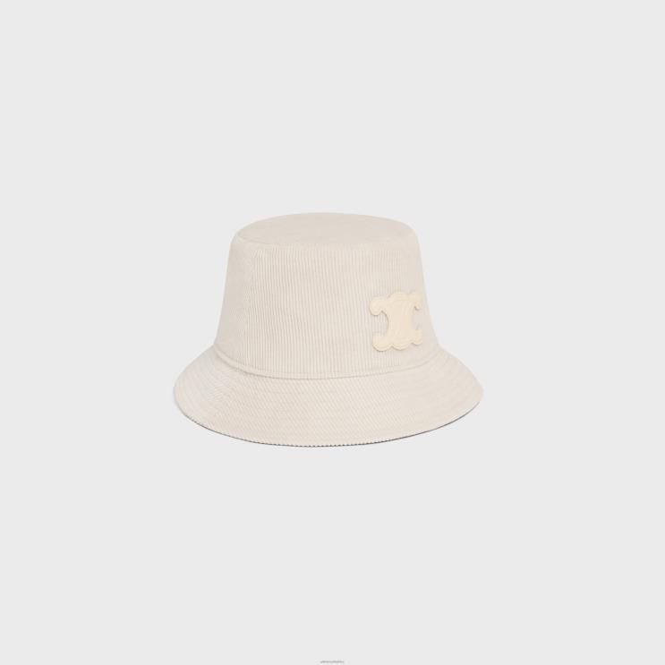 CELINE Off White Triomphe Bucket Hat in Corduroy R0ZNN1045