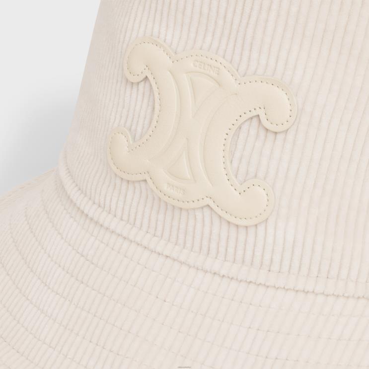 CELINE Off White Triomphe Bucket Hat in Corduroy R0ZNN1045
