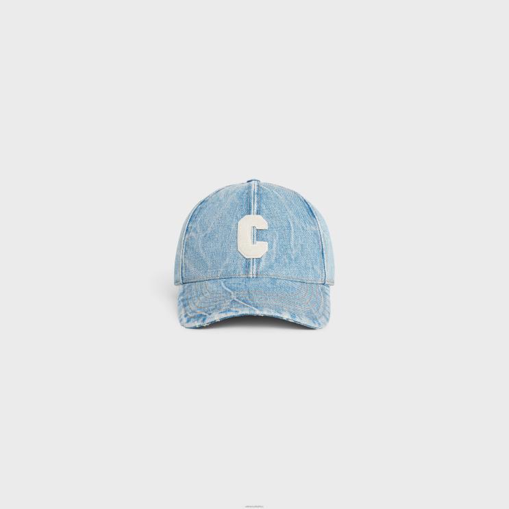 CELINE Westside Wash Destroyed Initial Baseball Cap in Denim R0ZNN2181