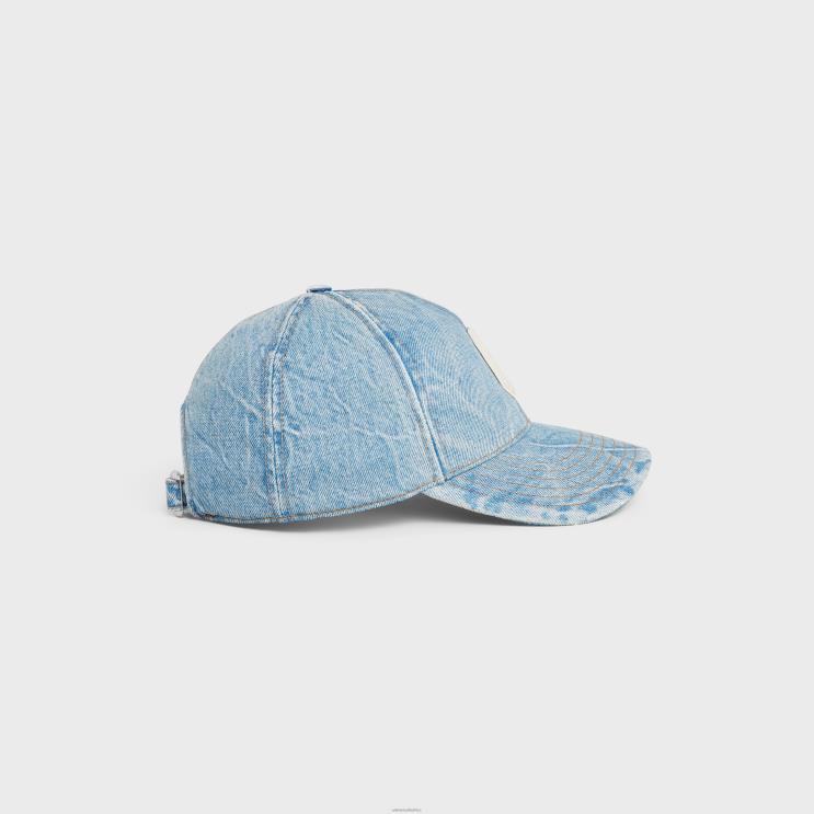 CELINE Westside Wash Destroyed Initial Baseball Cap in Denim R0ZNN2181