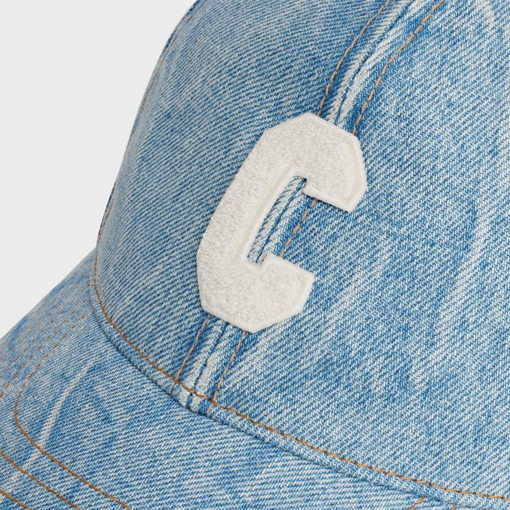 CELINE Westside Wash Destroyed Initial Baseball Cap in Denim R0ZNN2181