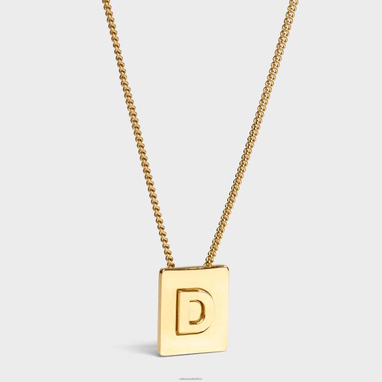 CELINE Gold Alphabet D Necklace in Brass With Finish R0ZNN1327