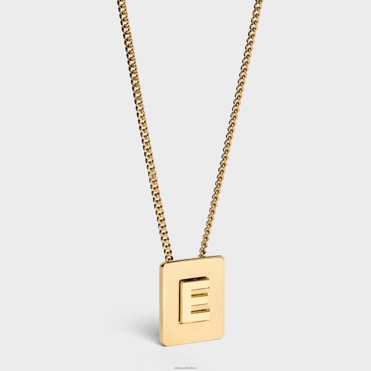 CELINE Gold Alphabet E Necklace in Brass With Finish R0ZNN1328