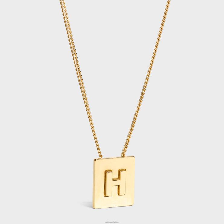 CELINE Gold Alphabet H Necklace in Brass With Finish R0ZNN1331
