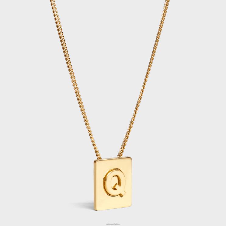 CELINE Gold Alphabet Q Necklace in Brass With Finish R0ZNN1340