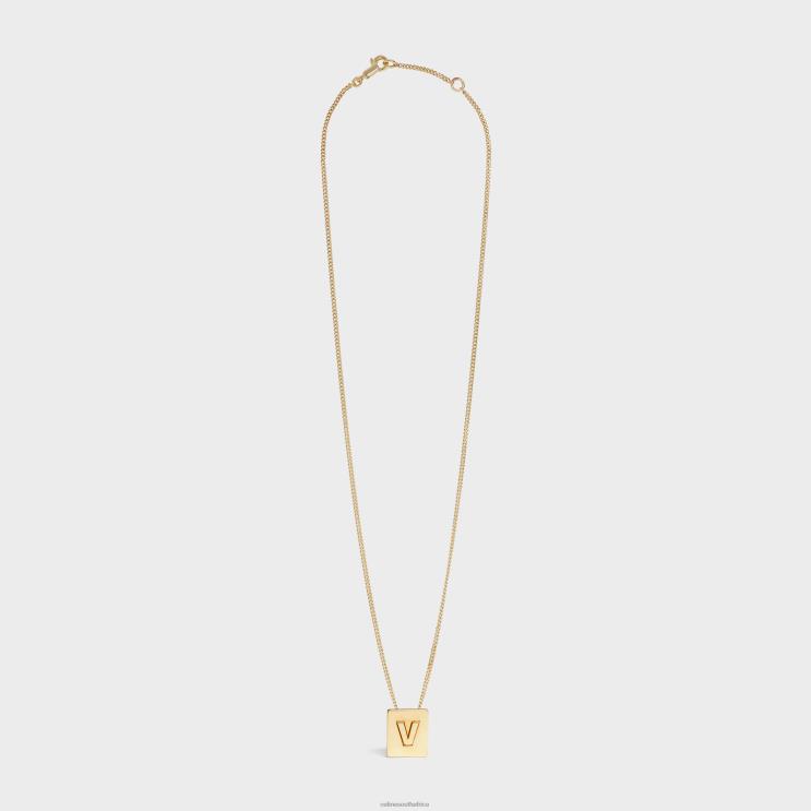 CELINE Gold Alphabet V Necklace in Brass With Finish R0ZNN1345