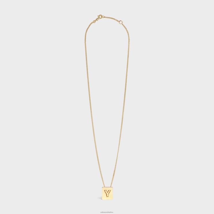 CELINE Gold Alphabet Y Necklace in Brass With Finish R0ZNN1348