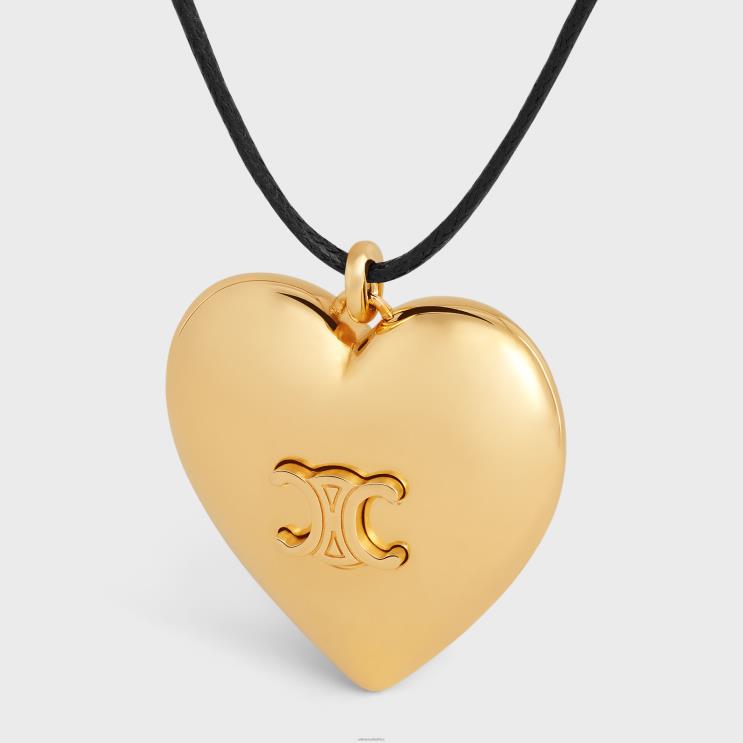 CELINE Gold/Black Coeur Triomphe Necklace in Brass With Gold Finish & Cotton R0ZNN1255