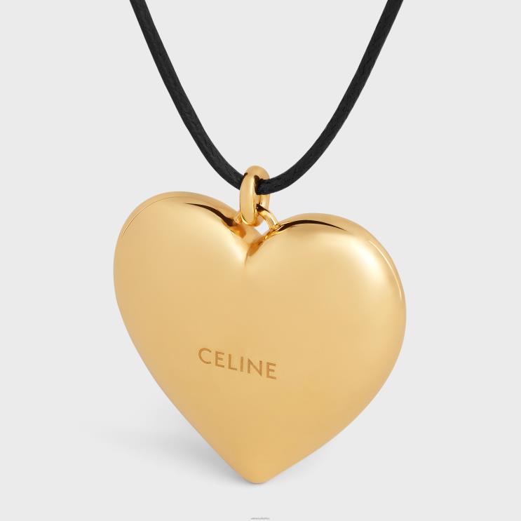 CELINE Gold/Black Coeur Triomphe Necklace in Brass With Gold Finish & Cotton R0ZNN1255