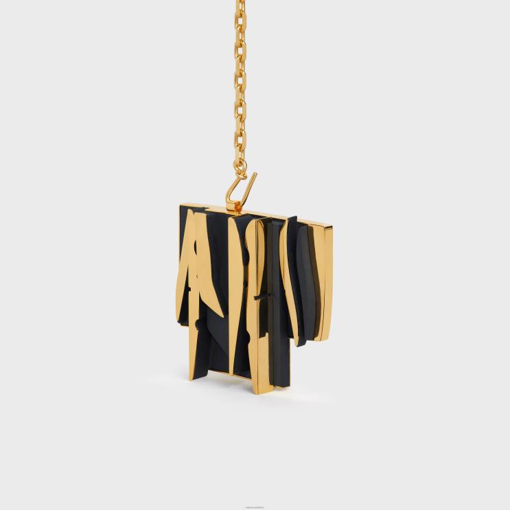 CELINE Gold/Black Nevelson Project Necklace Vermeil & Oak Wood R0ZNN1362