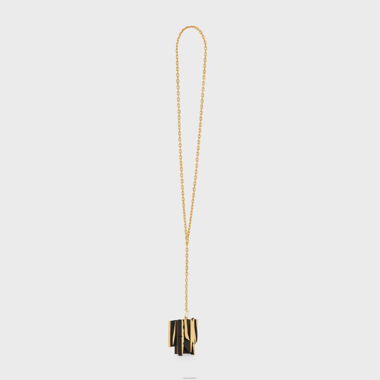 CELINE Gold/Black Nevelson Project Necklace Vermeil & Oak Wood R0ZNN1362