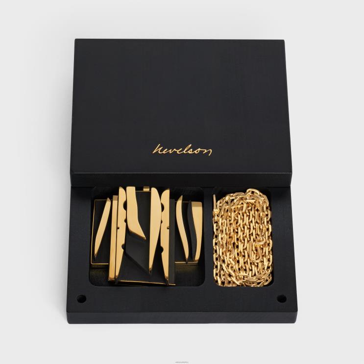 CELINE Gold/Black Nevelson Project Necklace Vermeil & Oak Wood R0ZNN1362