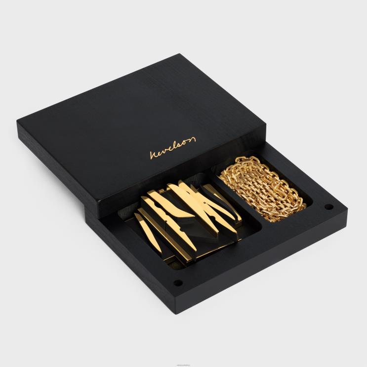 CELINE Gold/Black Nevelson Project Necklace Vermeil & Oak Wood R0ZNN1362