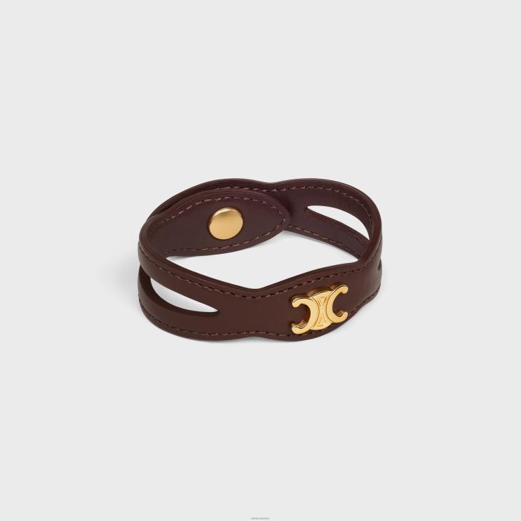 CELINE Gold/Chestnut Les Cuirs Bracelet in Calfskin & Brass With Gold Finish R0ZNN1258