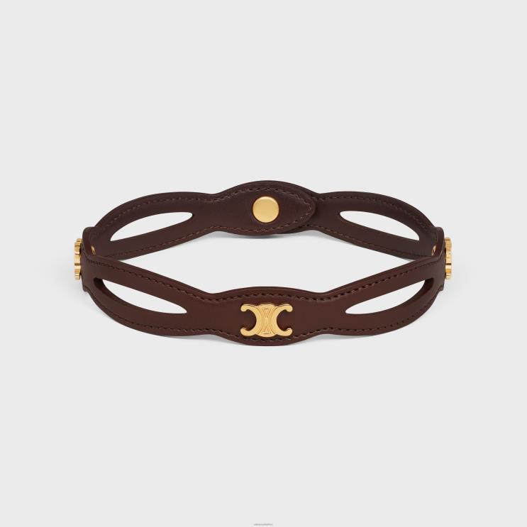 CELINE Gold/Chestnut Les Cuirs Choker in Calfskin & Brass With Gold Finish R0ZNN1257