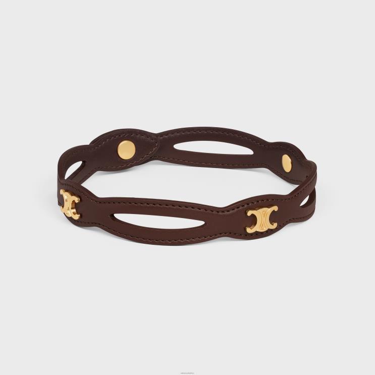 CELINE Gold/Chestnut Les Cuirs Choker in Calfskin & Brass With Gold Finish R0ZNN1257