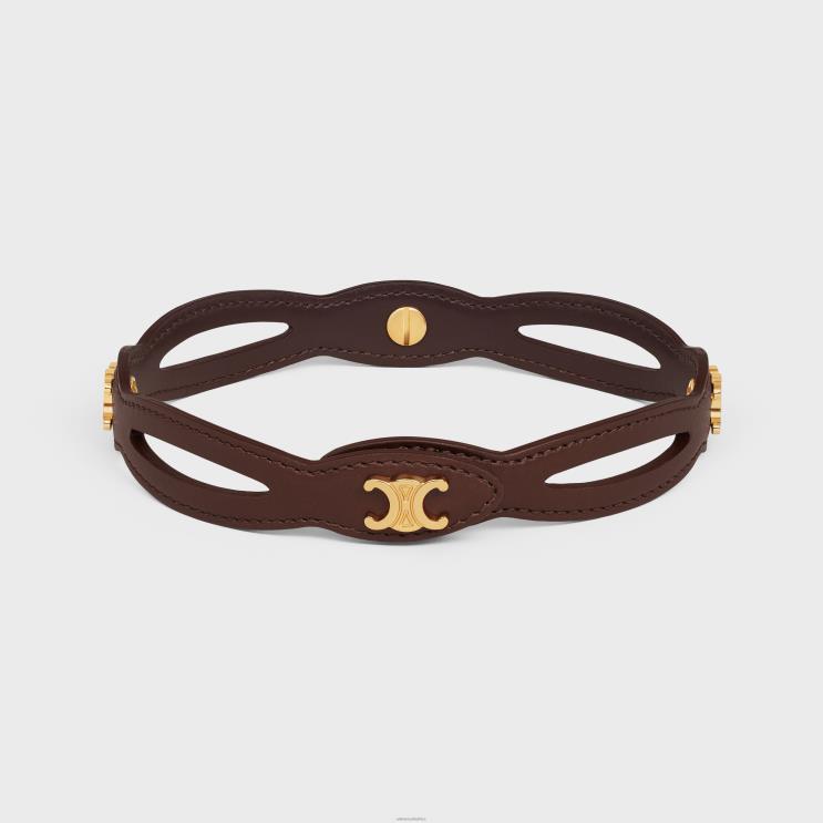 CELINE Gold/Chestnut Les Cuirs Choker in Calfskin & Brass With Gold Finish R0ZNN1257