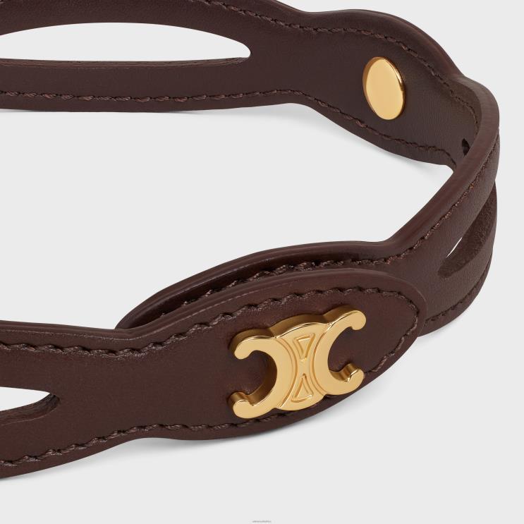 CELINE Gold/Chestnut Les Cuirs Choker in Calfskin & Brass With Gold Finish R0ZNN1257